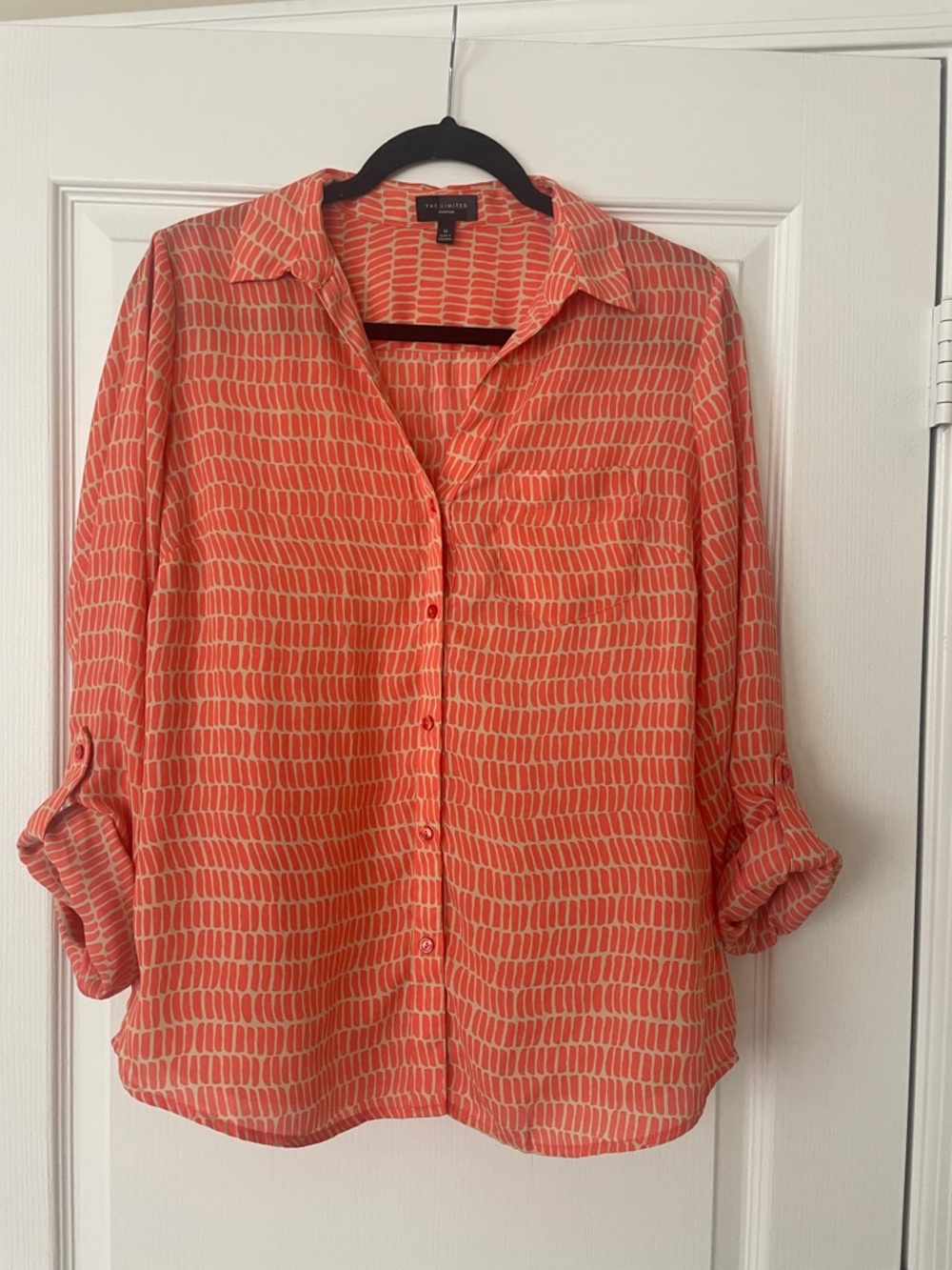 The Limited Coral and Cream Patterned Button-Down Blouse